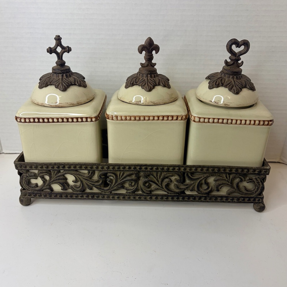 Gracious Goods Spice Jars Faith Hope Love Canister Set Metal Holder Acanthus